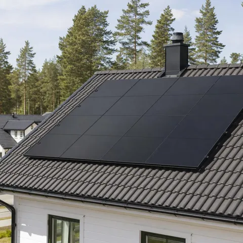 Solcellspaneler monterade på tak i norrländsk villa