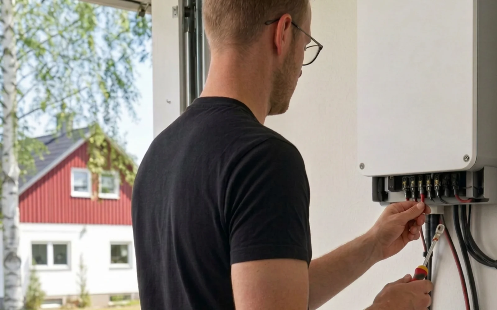 Elektriker installerar en växelriktare